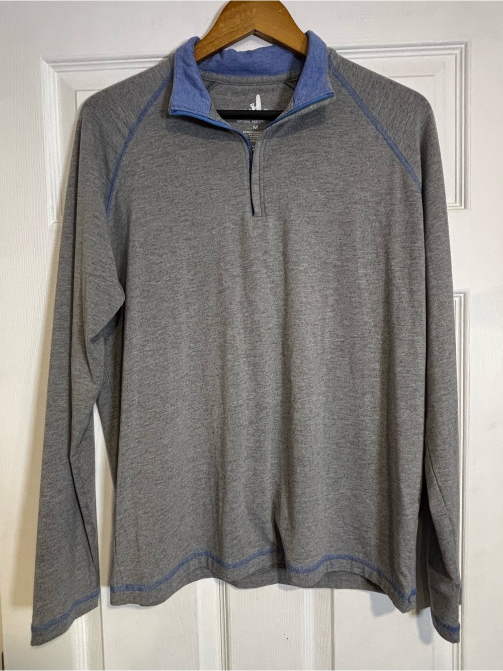 Men's Johnnie-O Gray Quarter-Zip Sweater with Blue Trim Size M